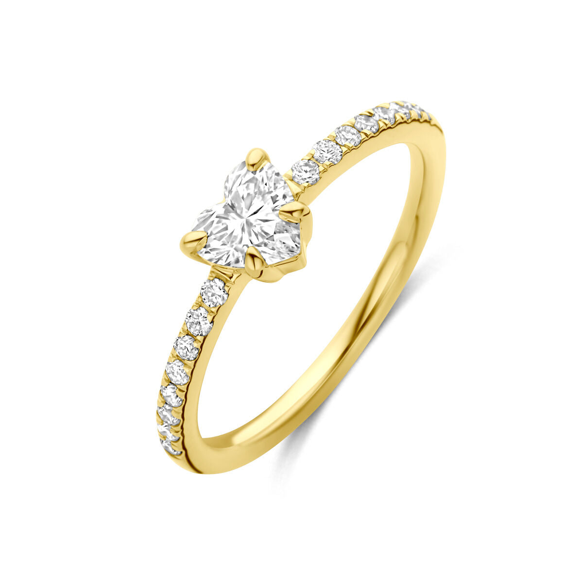 Anillo de oro amarillo de 14K con diamante lab-grown de 0.665 ct y pavé de diamantes.