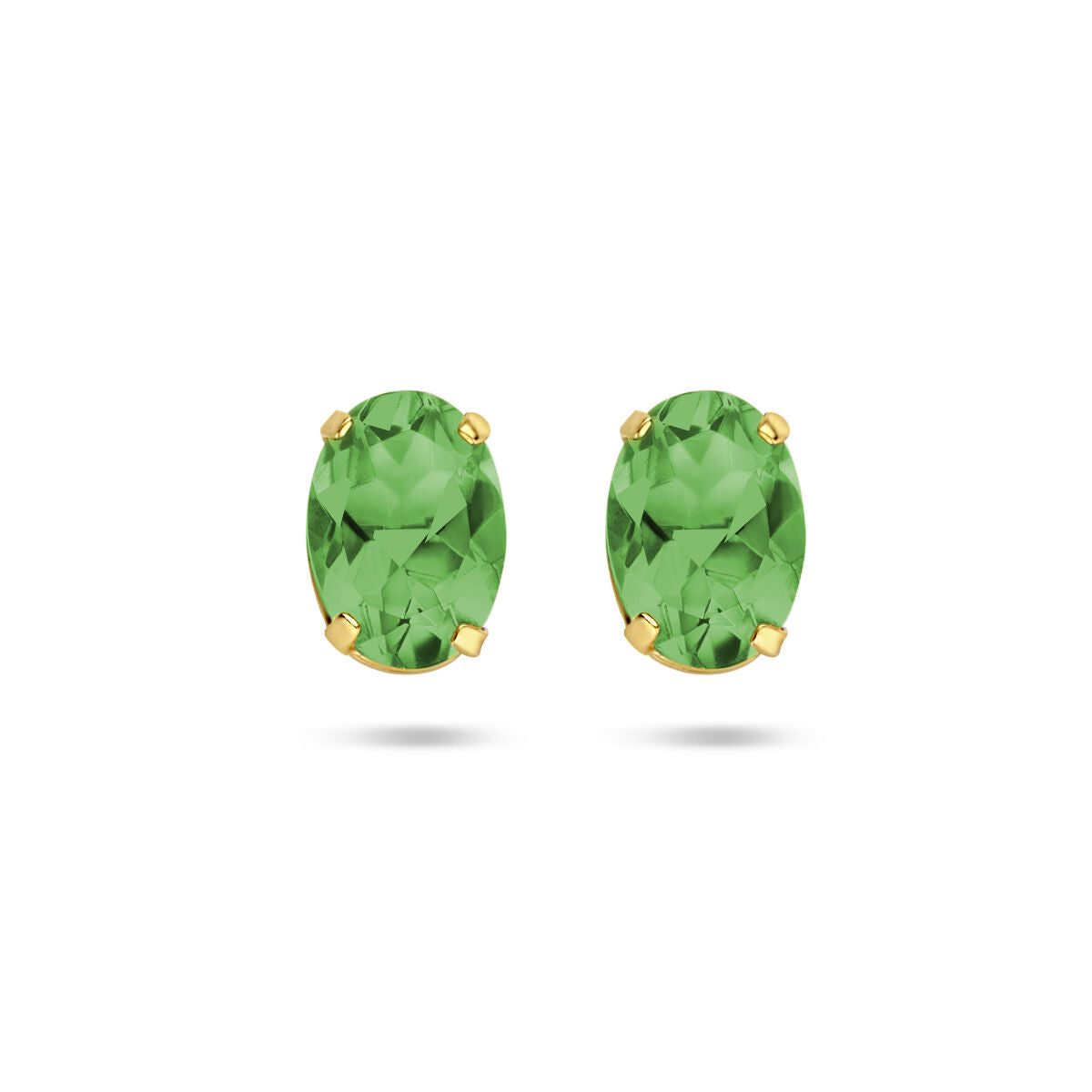 Pendientes de oro amarillo de 14K con piedras ovaladas de ágata verde.