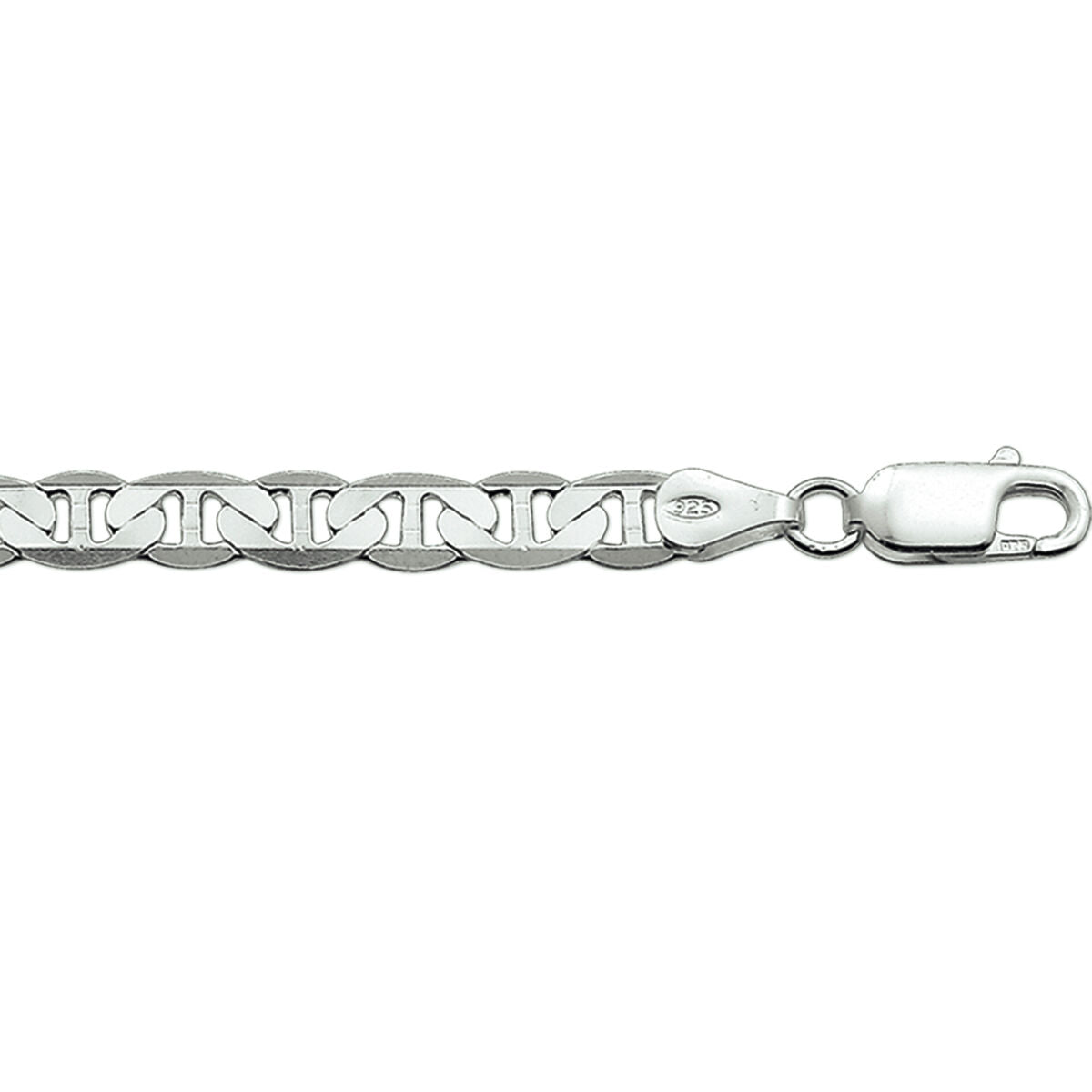 Pulsera de ancla plana de 5,5 mm, en plata rodiada, con un acabado brillante y cierre de langosta.