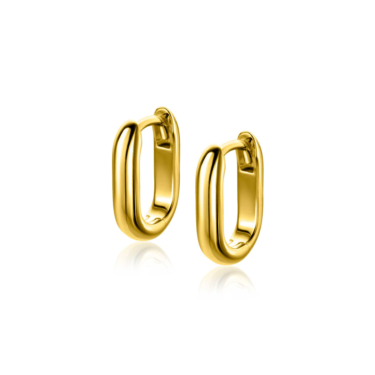 Pendientes de aro dorados con un diseño ovalado y acabado pulido.