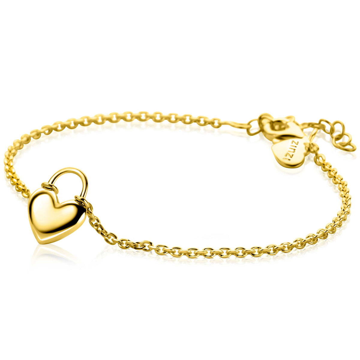 Pulsera de eslabones dorada con colgante en forma de corazón.