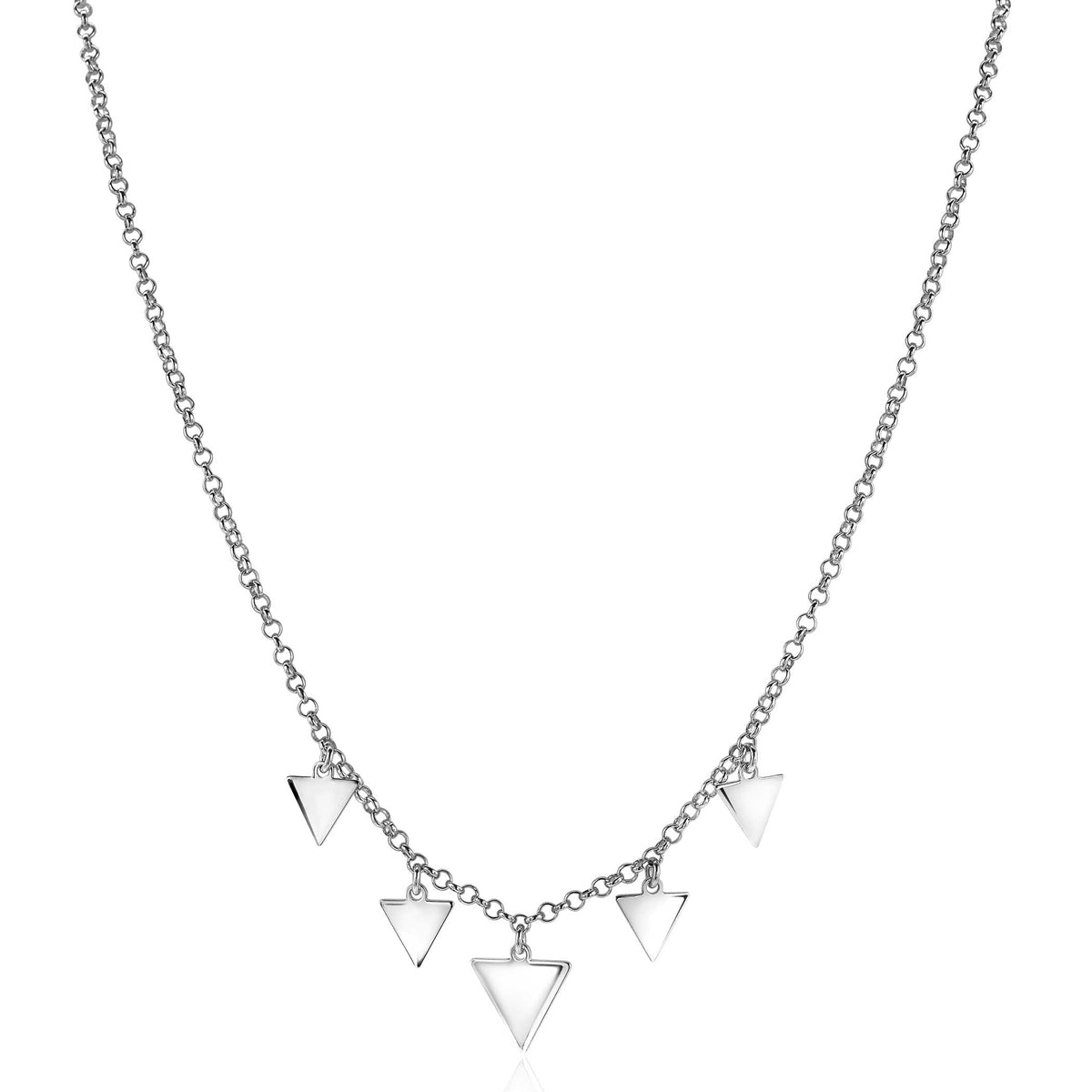 Collar de plata con cinco colgantes en forma de triángulo.
