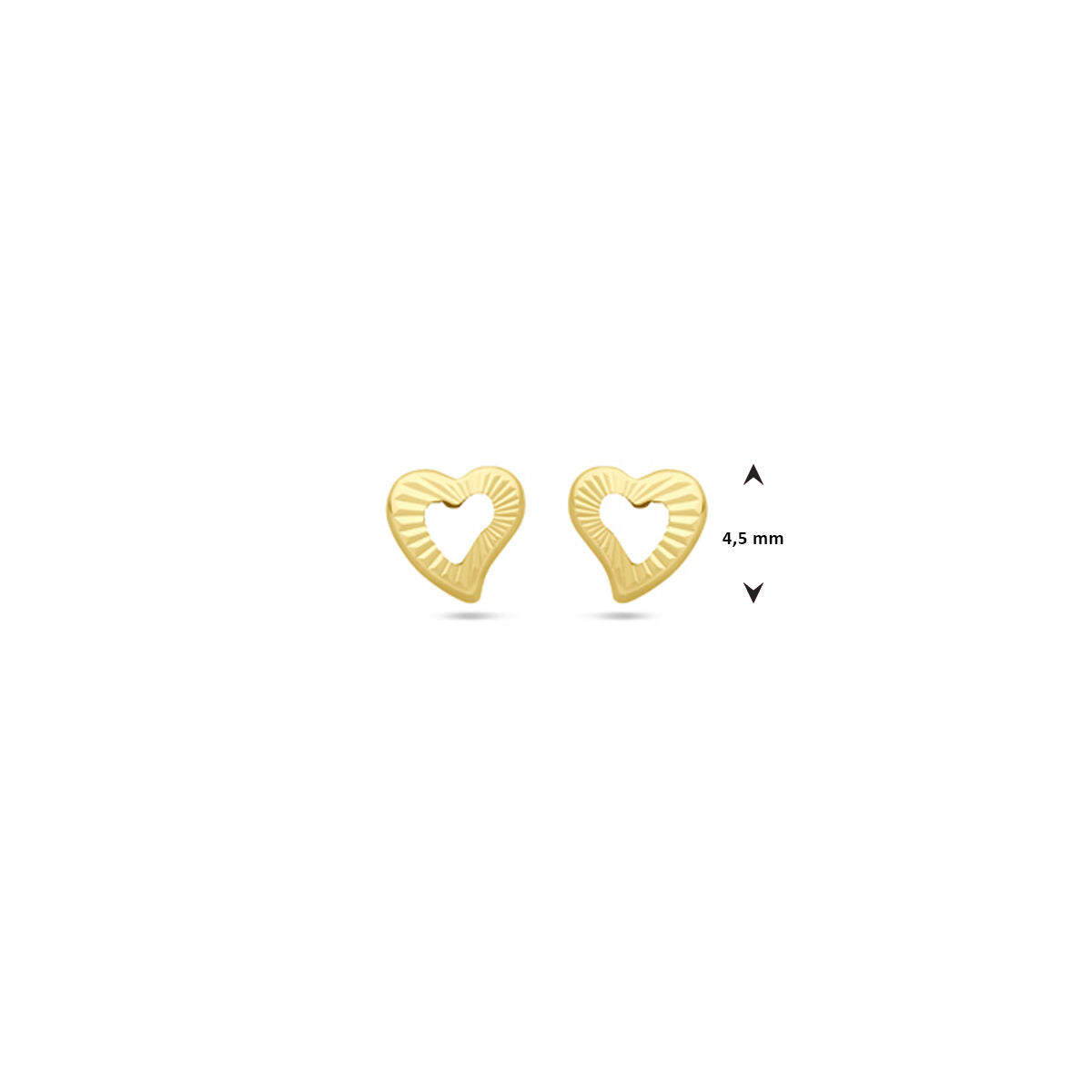 pendientes de botón corazón 4,5 mm 14K oro amarillo
