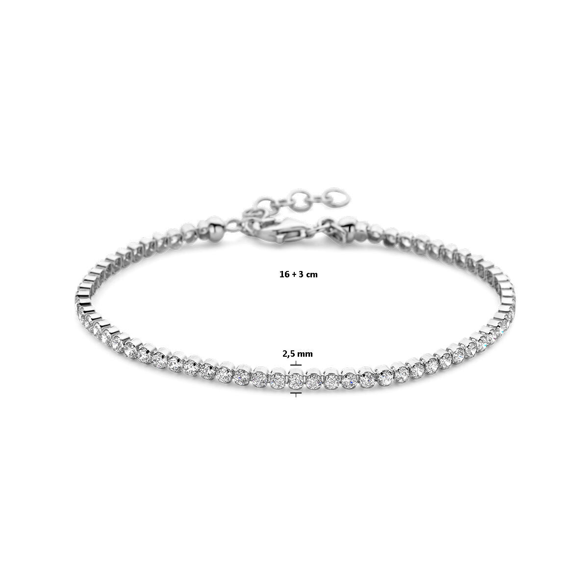 pulsera de tenis zirconia 2,5 mm 16 + 3 cm plata rodiada