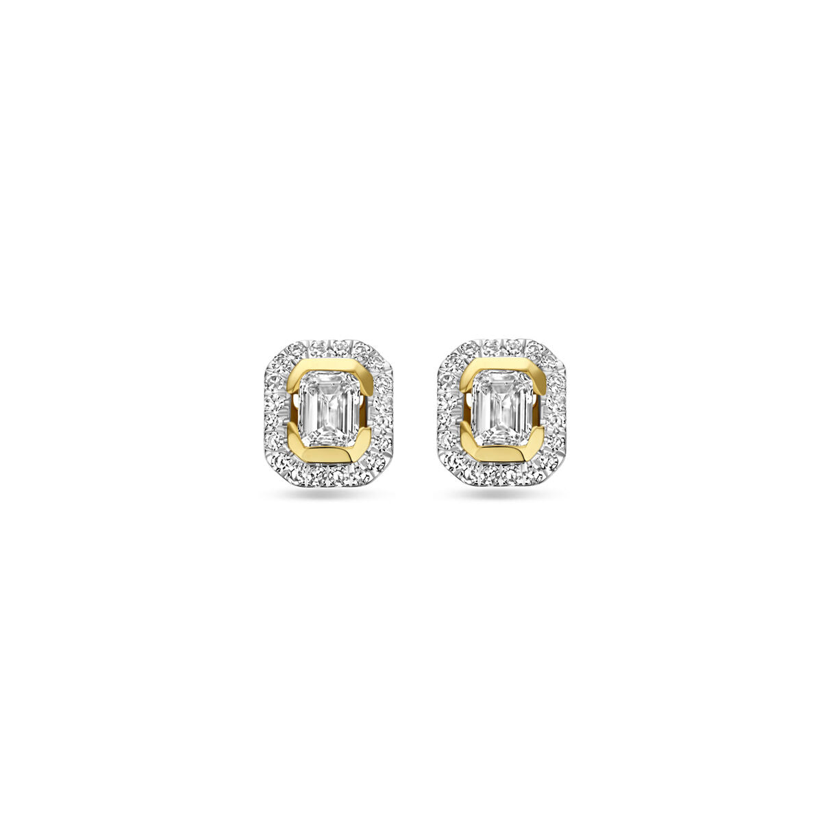 Pendientes de diamante de 0.51 ct (2x 0.255 ct) en oro amarillo de 14K, con forma cuadrada y detalles brillantes.