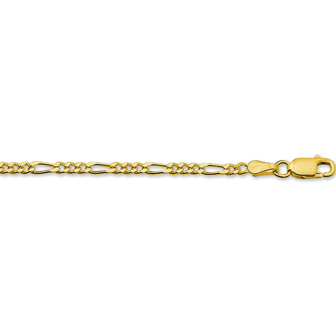 Pulsera figaro de 2,7 mm en color dorado con eslabones alternos y cierre de langosta.