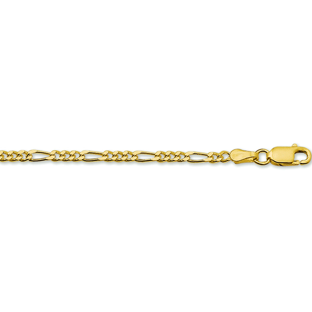 Pulsera figaro de 2,7 mm en color dorado con eslabones alternos y cierre de langosta.