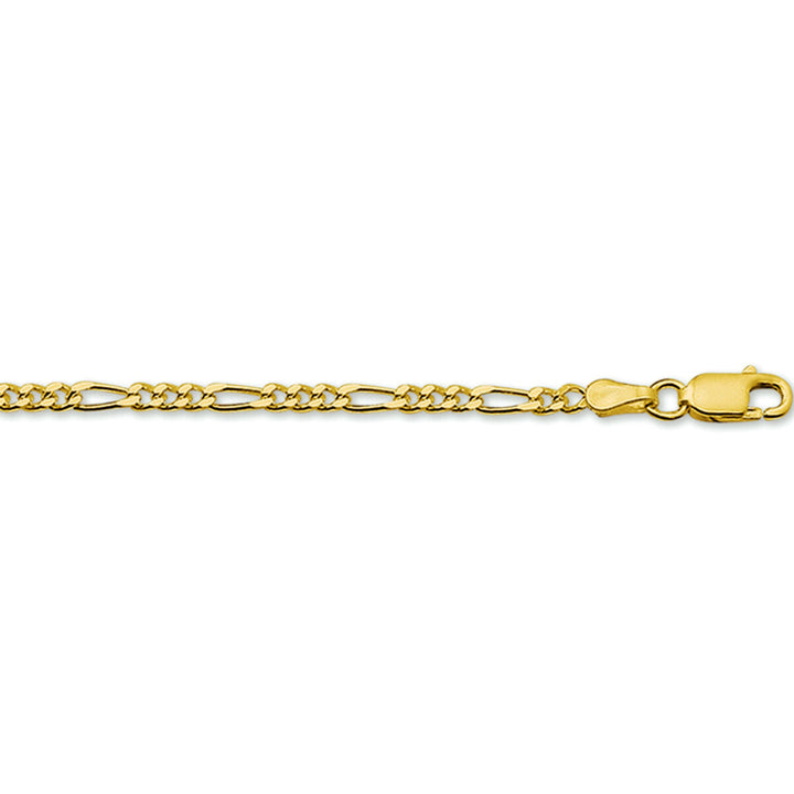 Pulsera figaro de 2,7 mm en color dorado con eslabones alternos y cierre de langosta.