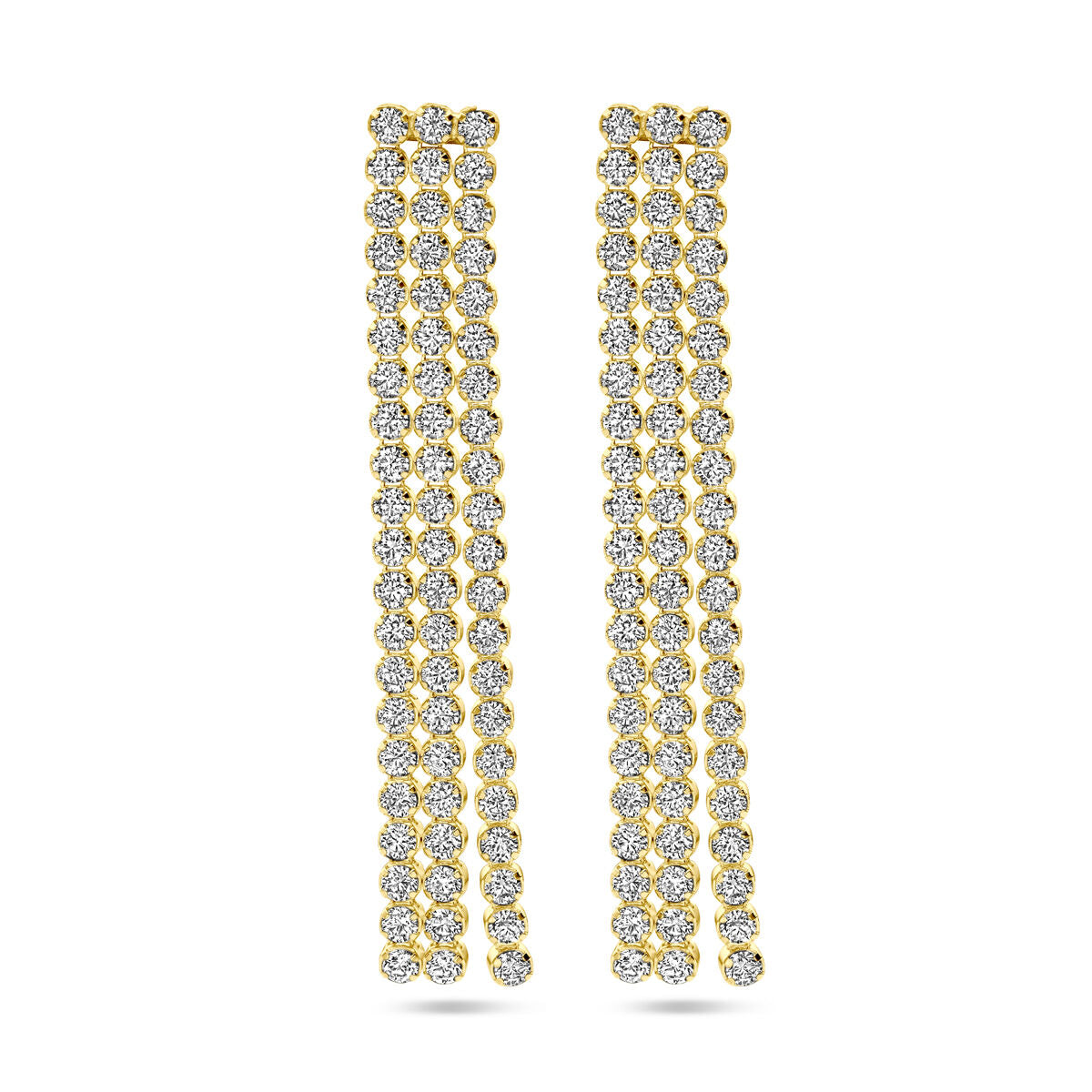 Pendientes largos de zirconia con baño de oro amarillo de 1 micrón.