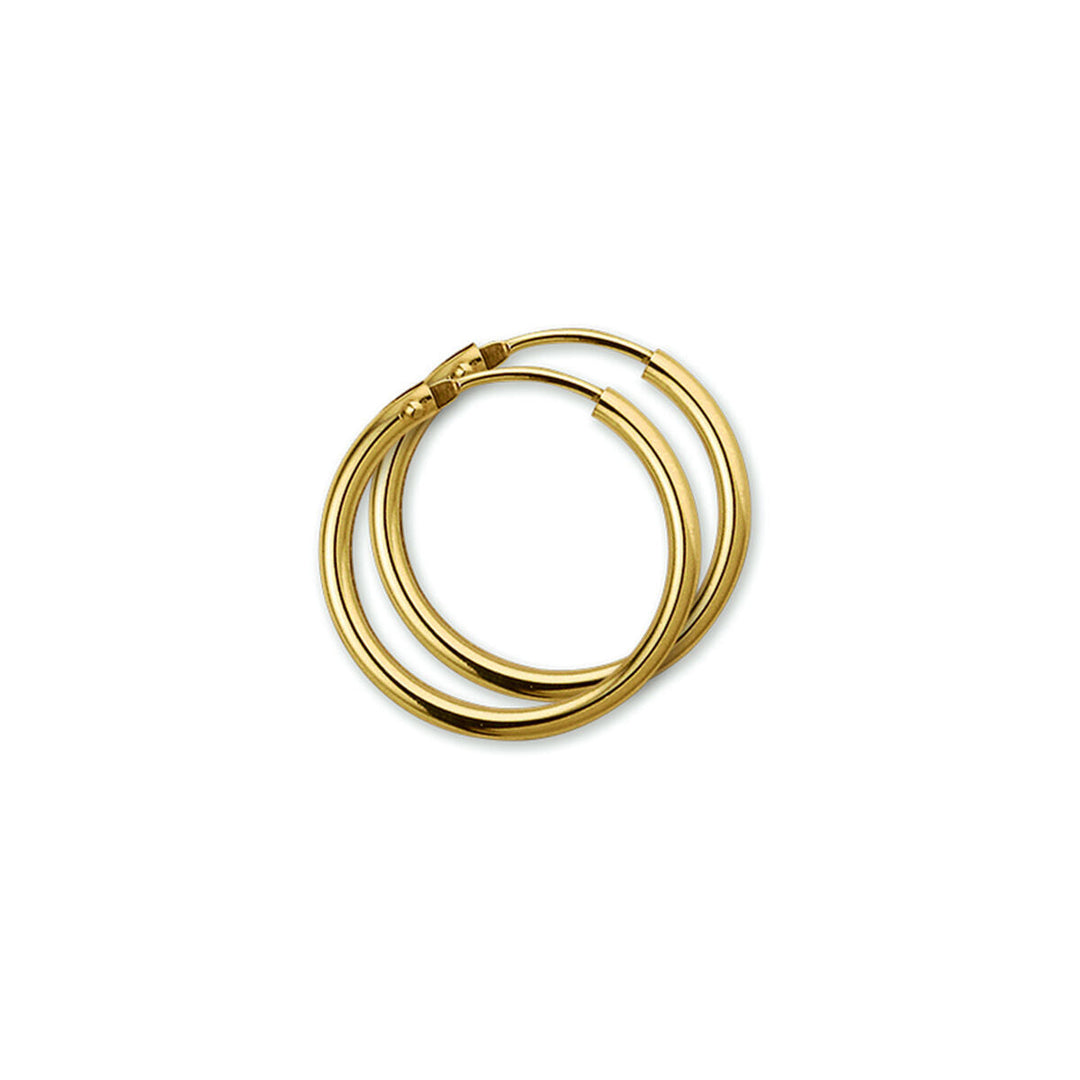Aros de oro amarillo de 14 quilates, con un diseño simple y elegante.