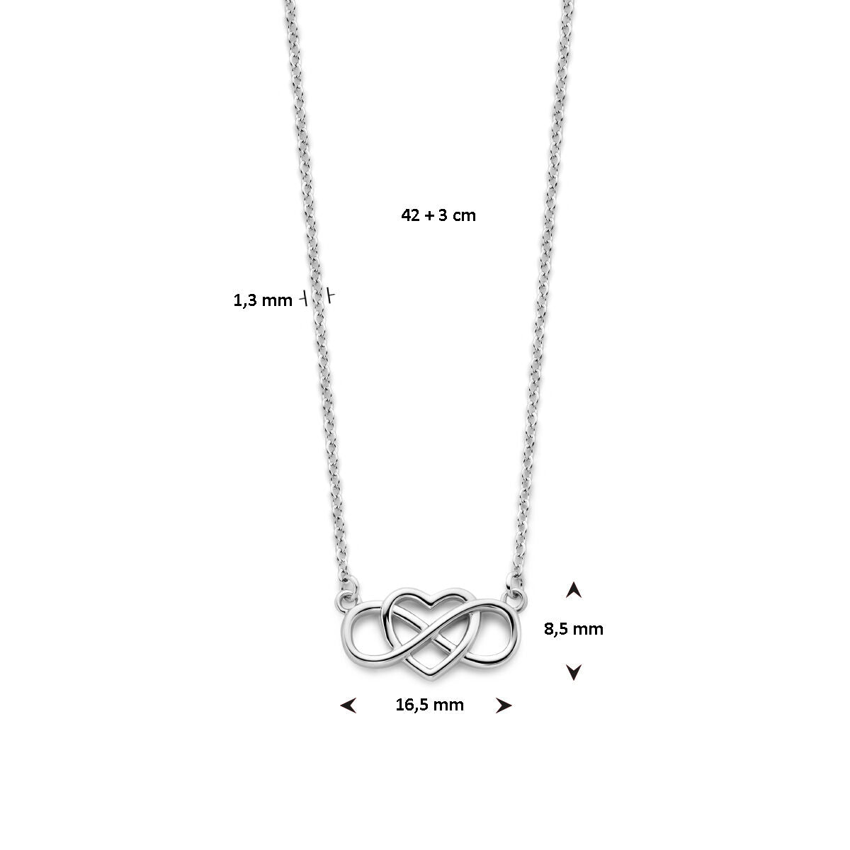 collar corazón e infinito 42 + 3 cm plata rodiada