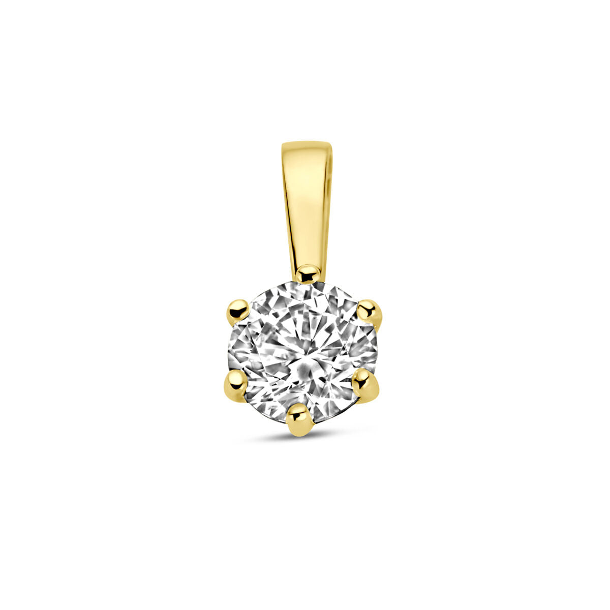Colgante de zirconia en oro amarillo de 14 quilates con un diseño redondo y brillante.