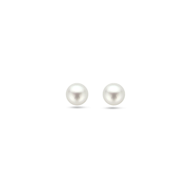 Een paar oorknoppen parel zilver gerhodineerd van Van der Kooij Collectie wordt getoond op een effen witte achtergrond, ideaal voor fans van elegante zilveren sieraden.