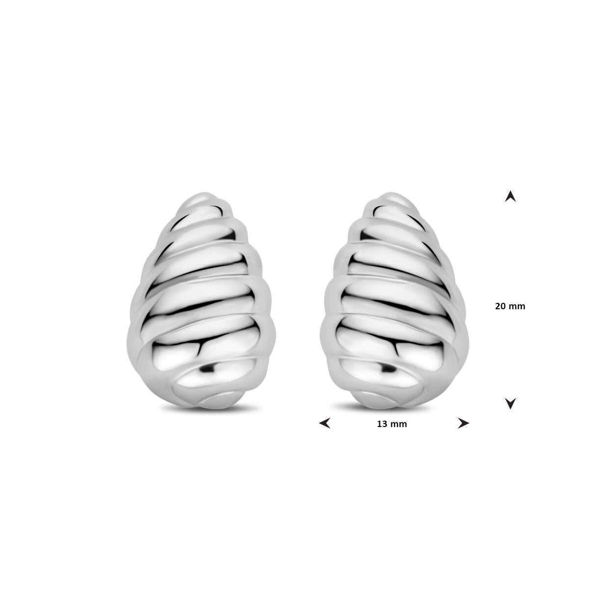 pendientes de botón gota retorcida 20 mm plata rodiada