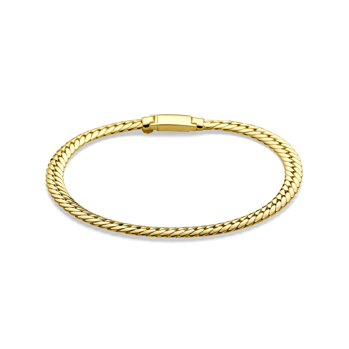 Pulsera gourmette de 5 mm en 19 cm, fabricada en oro amarillo de 14 quilates.