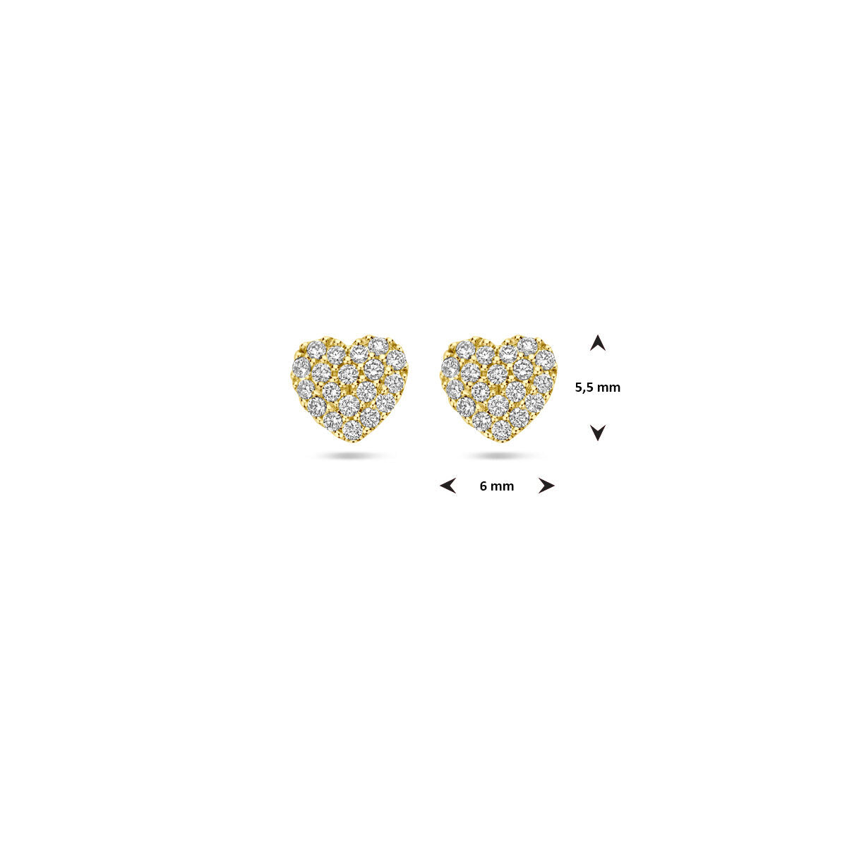 pendientes de botón corazón diamante 0.18ct (2x 0.09ct) h si 5,5 mm 14K oro amarillo