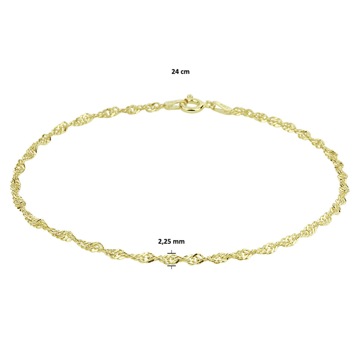 pulsera singapore 2,25 mm 24 cm 3 micrones chapado en oro amarillo