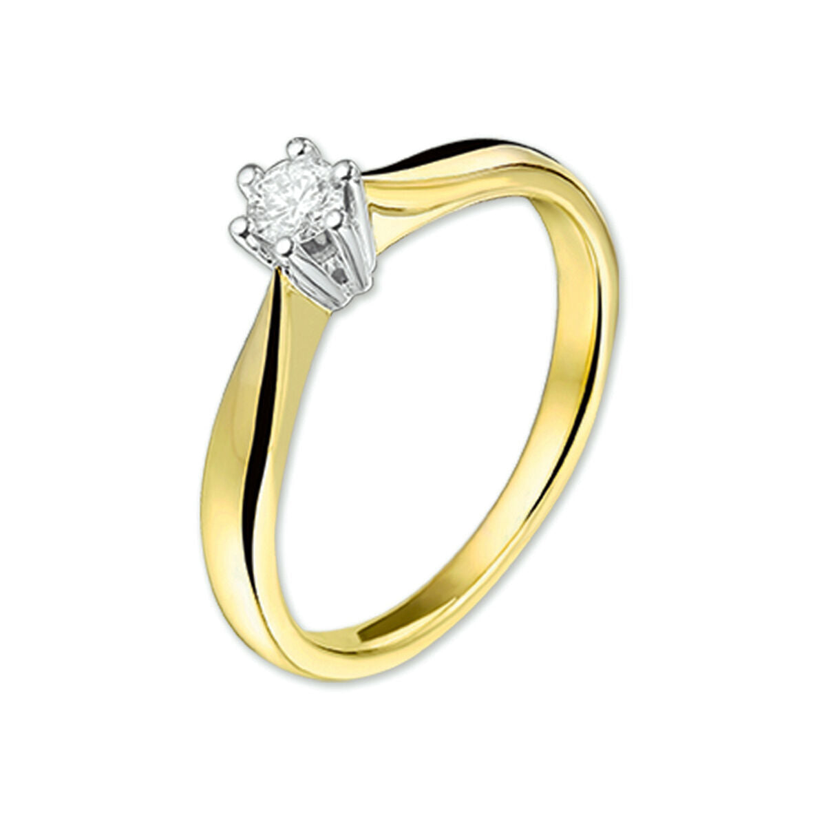 Anillo bicolor de oro amarillo y blanco con diamante de 0.15 ct.