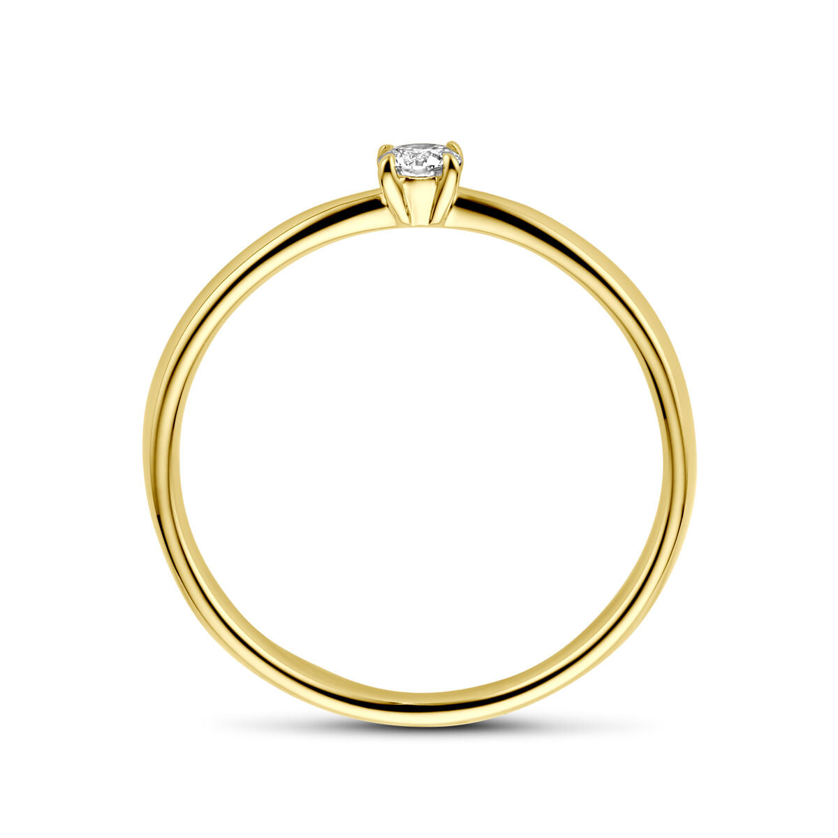 Anillo de compromiso de oro amarillo de 14K con un diamante de 0.10 ct.