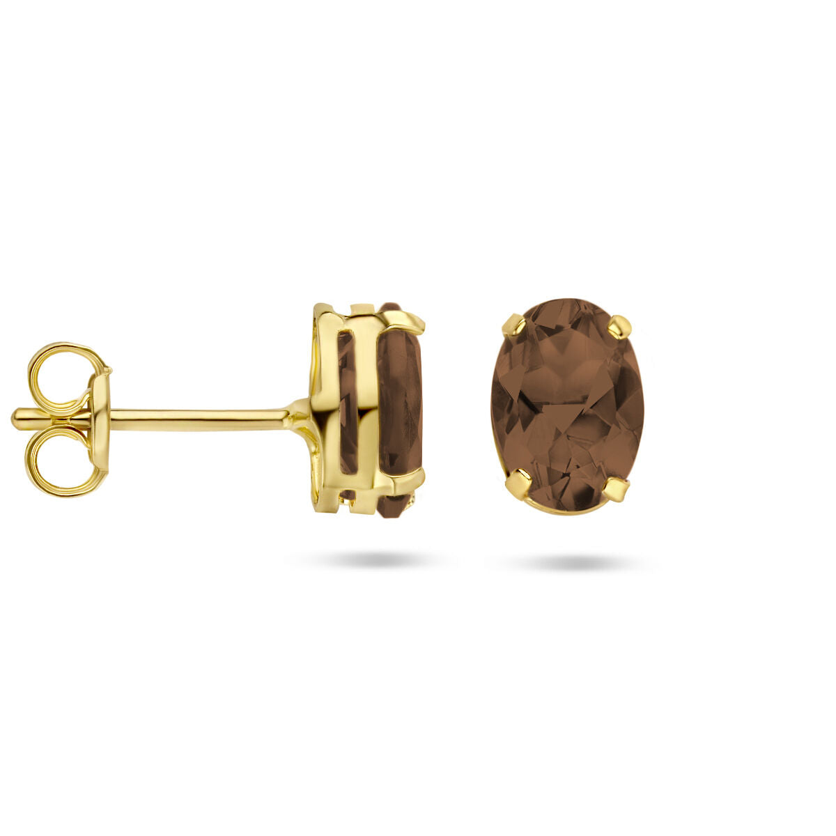 pendientes de botón cuarzo ahumado 14K oro amarillo