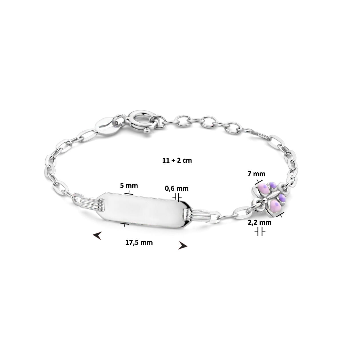 pulsera de grabado mariposa placa 5,0 mm 11 + 2 cm plata rodiada