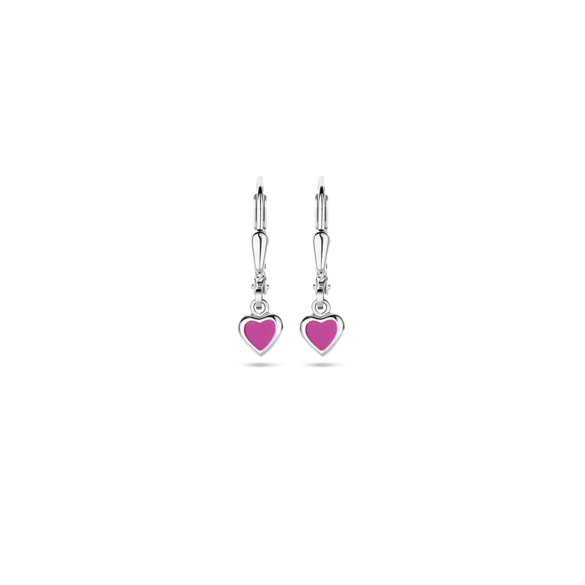 pendientes corazón esmalte rosa brisur gancho 19 mm plata rodiada