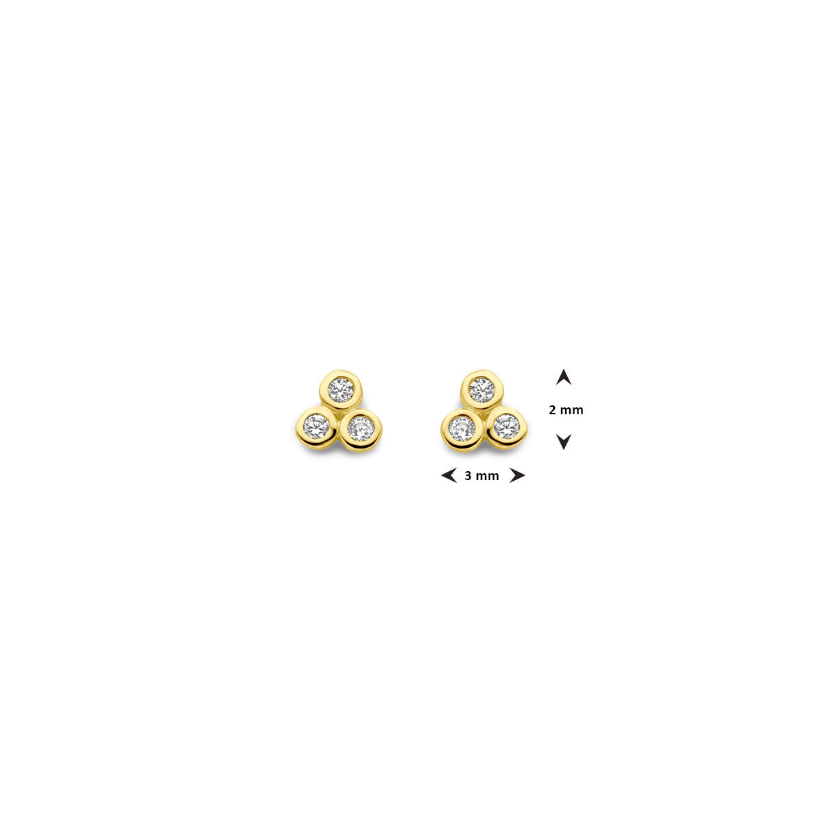 pendientes de botón zircón 3 mm 14K oro amarillo