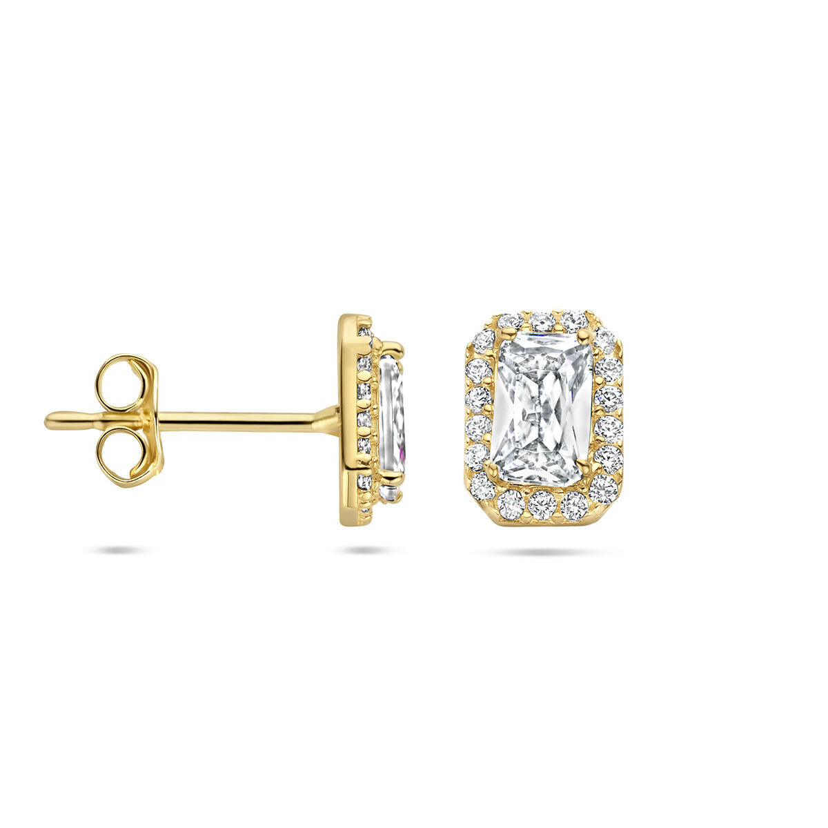 pendientes de botón zircón halo 14K oro amarillo