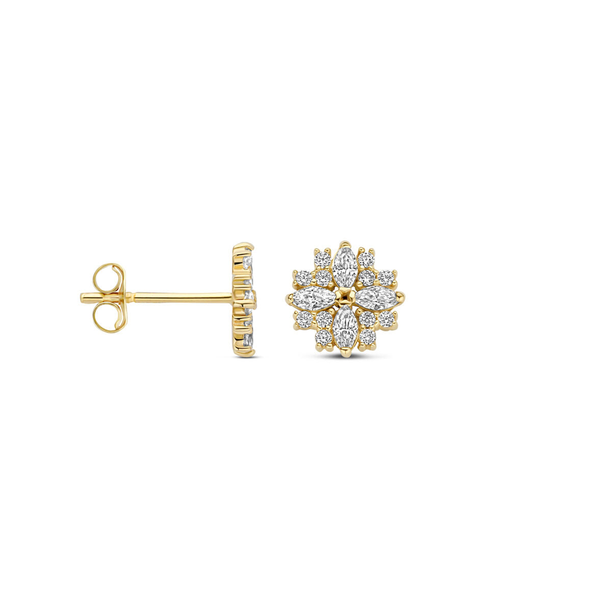 pendientes de botón zirconia 7 mm 14K oro amarillo