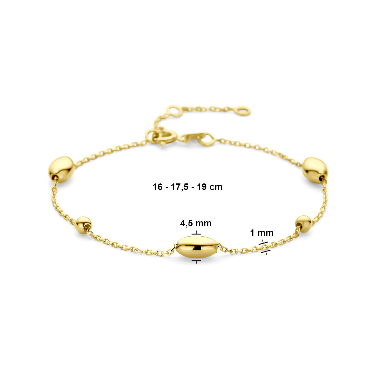 pulsera de óvalos y bolitas 16 - 17,5 - 19 cm 14K oro amarillo