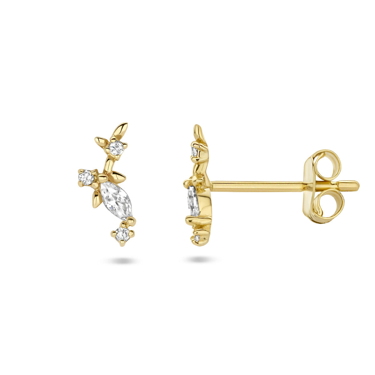 pendientes de botón de zirconia en oro amarillo de 14K