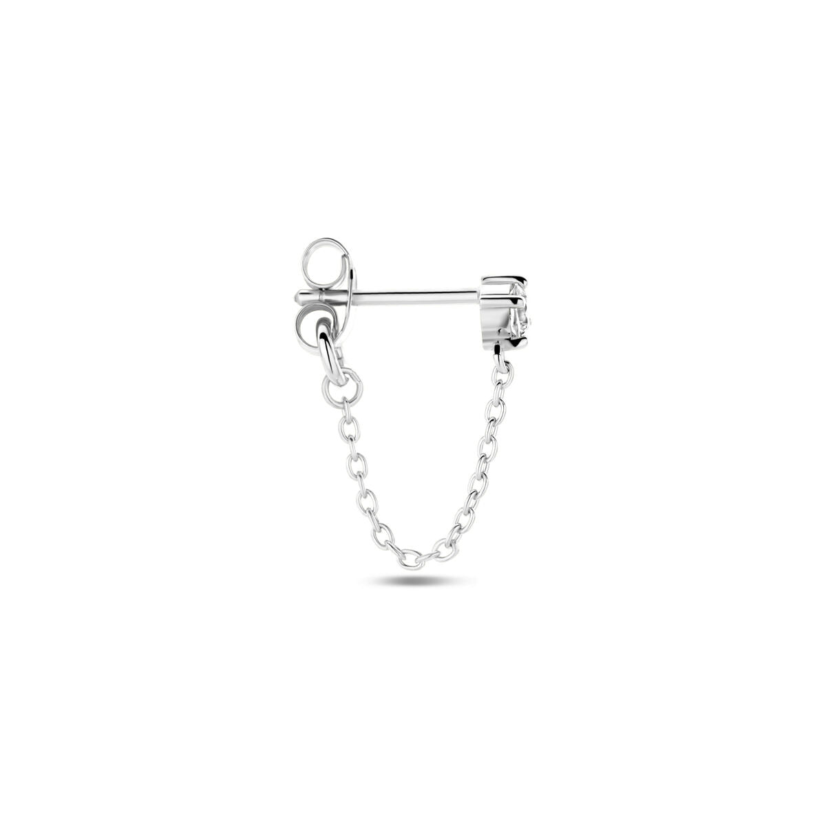 pendiente de botón de zirconia plata rodiada