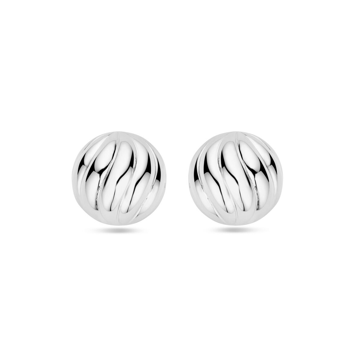Pendientes de botón de 14,5 mm en plata rodiada con diseño ondulado.