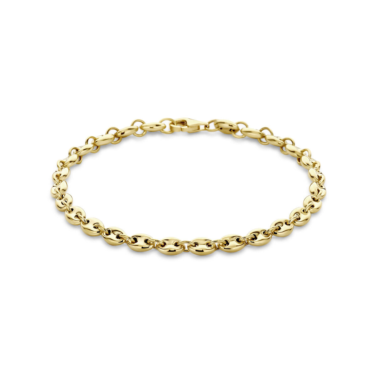 Pulsera de café de 4,2 mm de 18 cm en oro amarillo de 14 quilates.