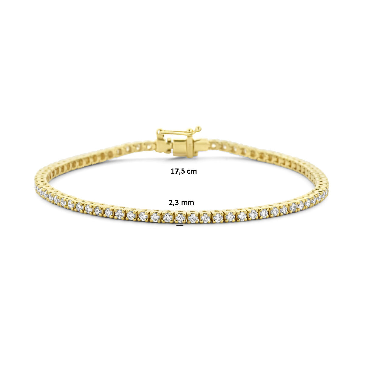 pulsera de tenis diamante cultivado en laboratorio 2.00ct g si 2,3 mm 17,5 cm oro amarillo 14K