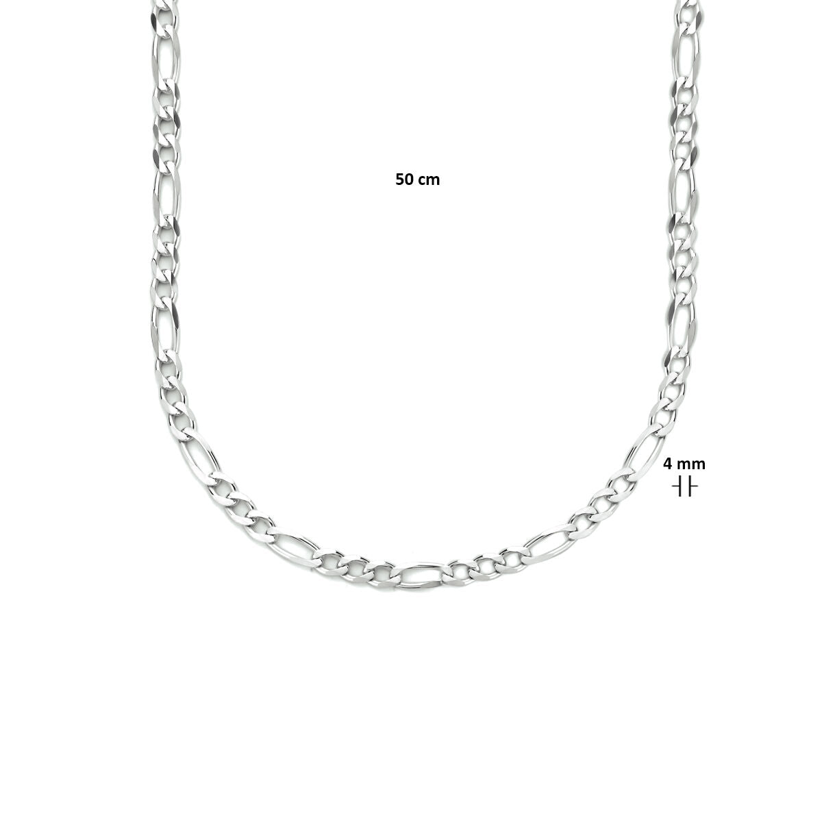 collar figaro 4,0 mm 50 cm plata rodiada