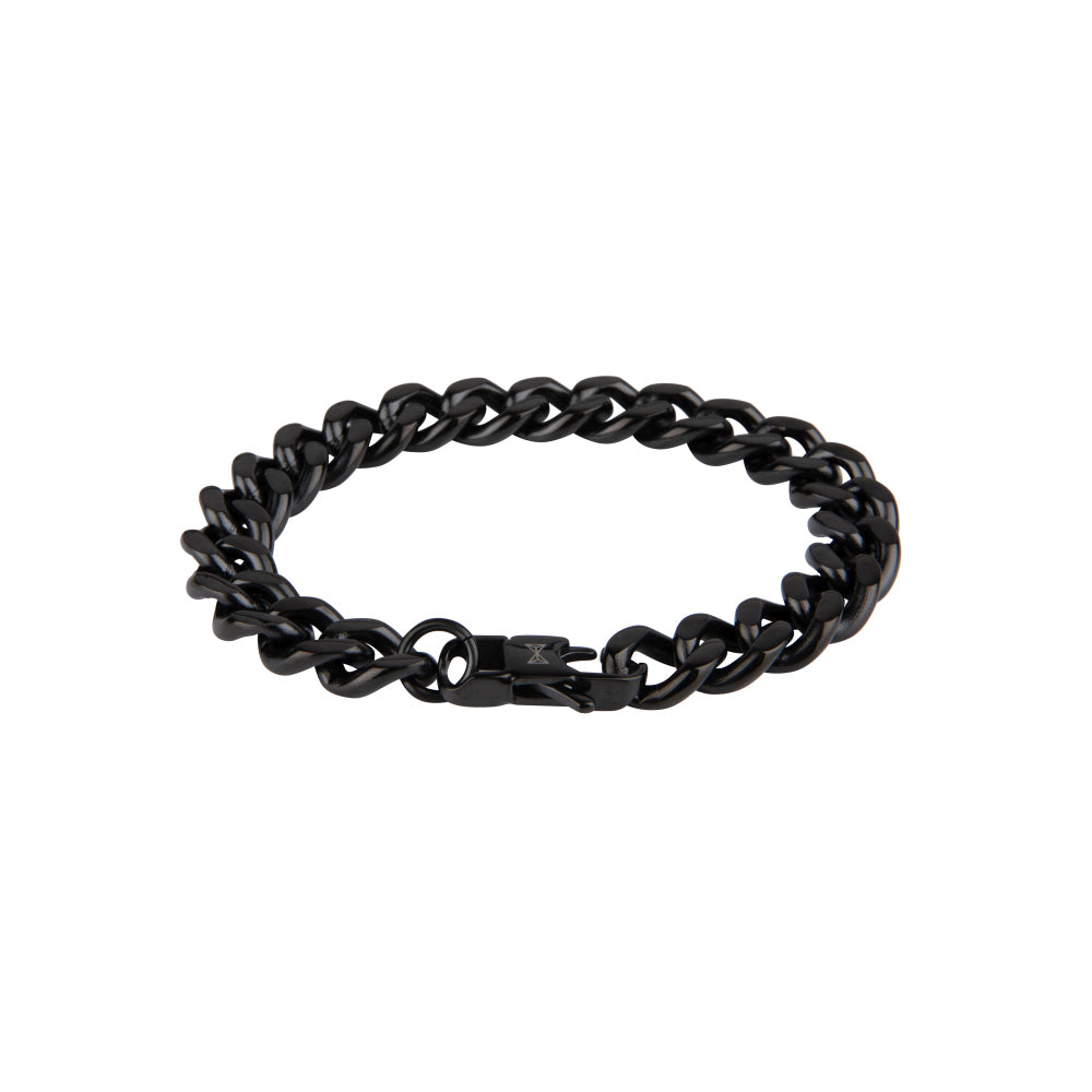 Pulsera esclava negra con eslabones planos y cierre de gancho.