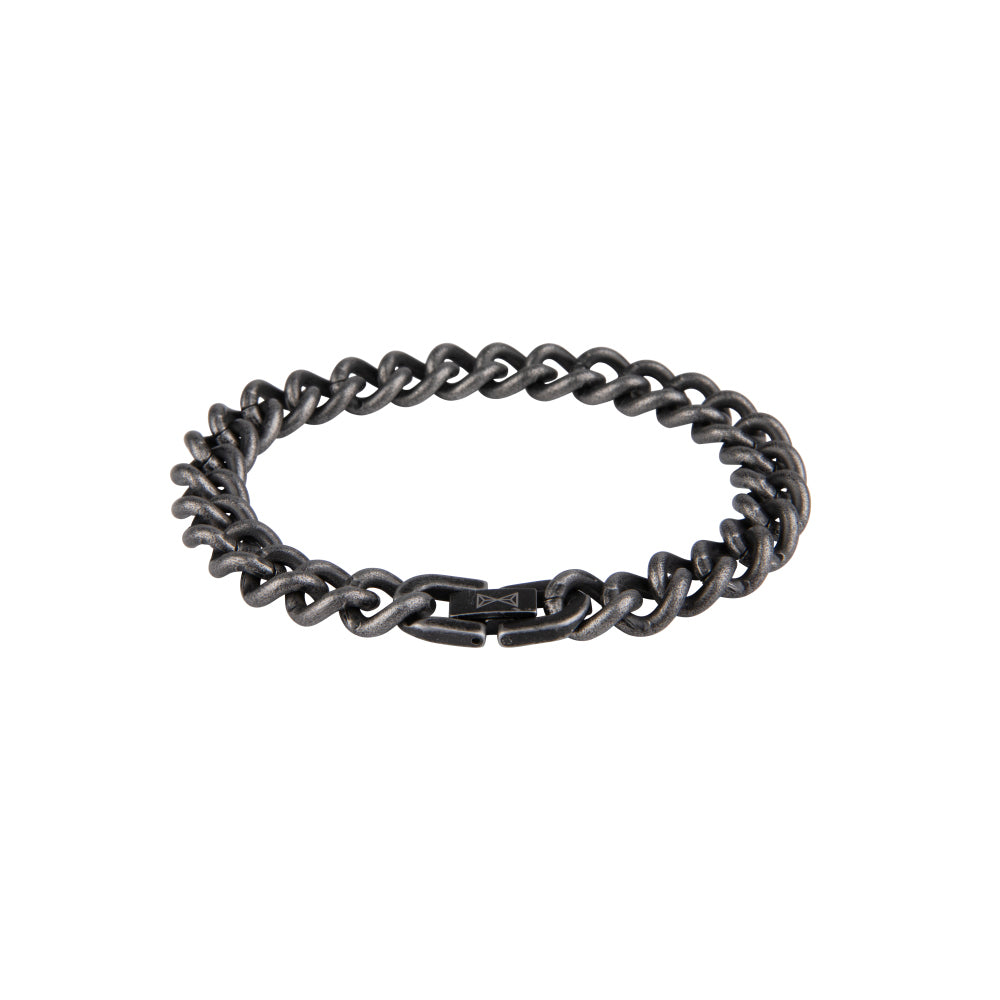 Pulsera esclava de satén en color negro con eslabones entrelazados y acabado antiguo.