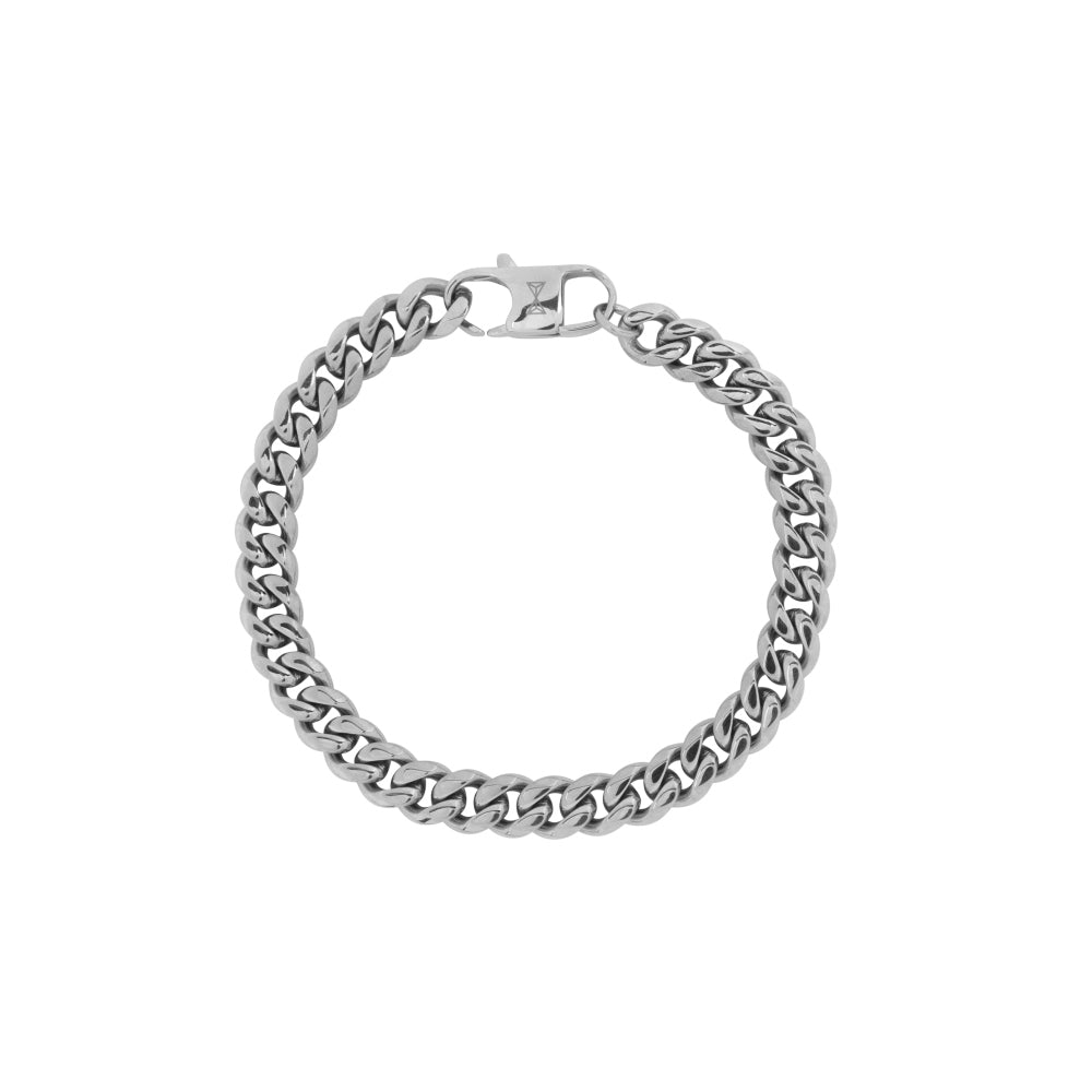 Pulsera de acero inoxidable con eslabones gruesos y cierre de langosta.