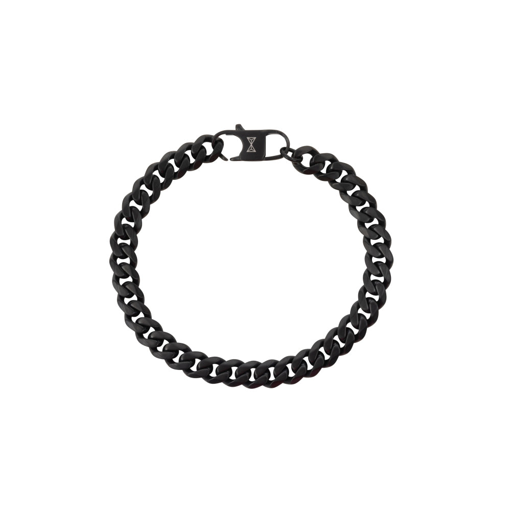 Pulsera de eslabones negra con cierre, diseño robusto y acabado mate.
