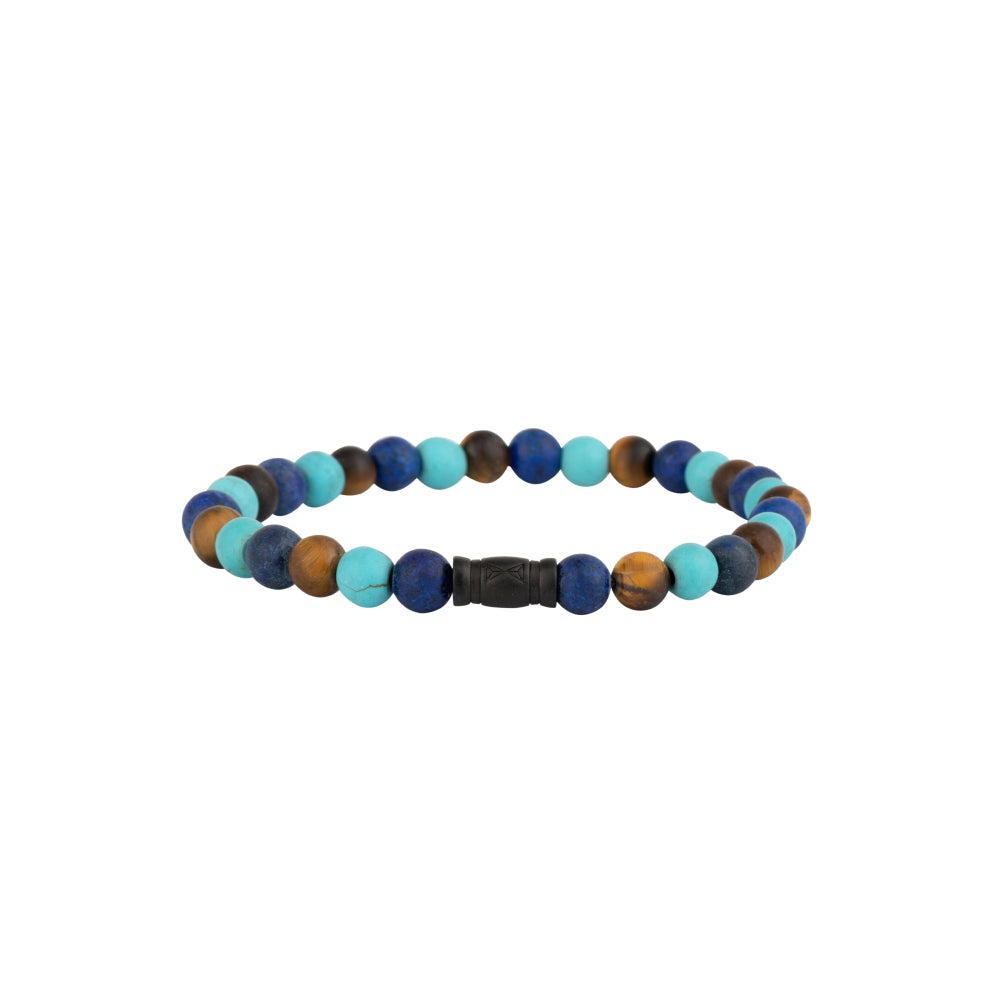 Pulsera de cuentas para hombres con cuentas de 6 mm en tonos azul, marrón y negro.