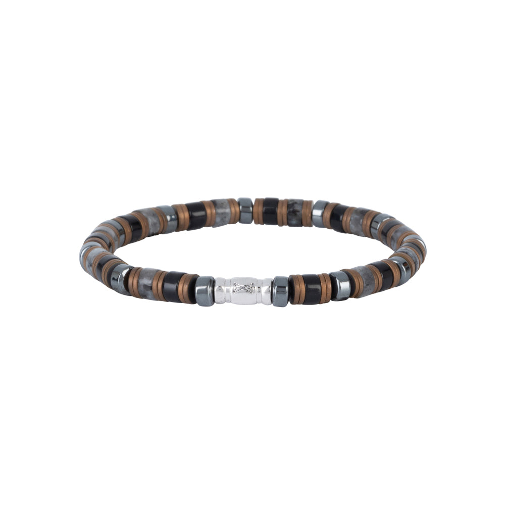 Pulsera de cuentas para hombres con discos de 6 mm en tonos marrones y grises.