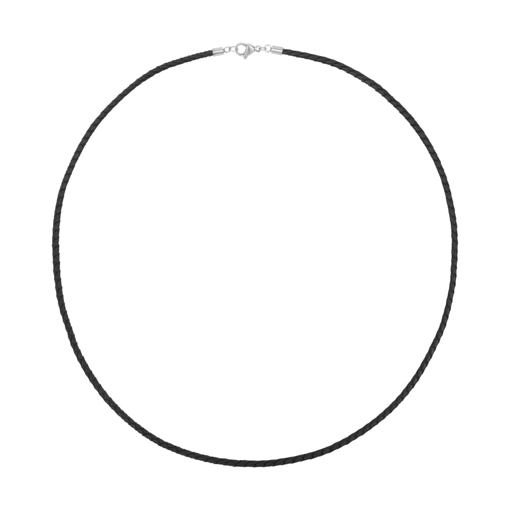 Cordón de cuero suelto de 3 mm de grosor y 60 cm de longitud, color negro con cierre plateado.