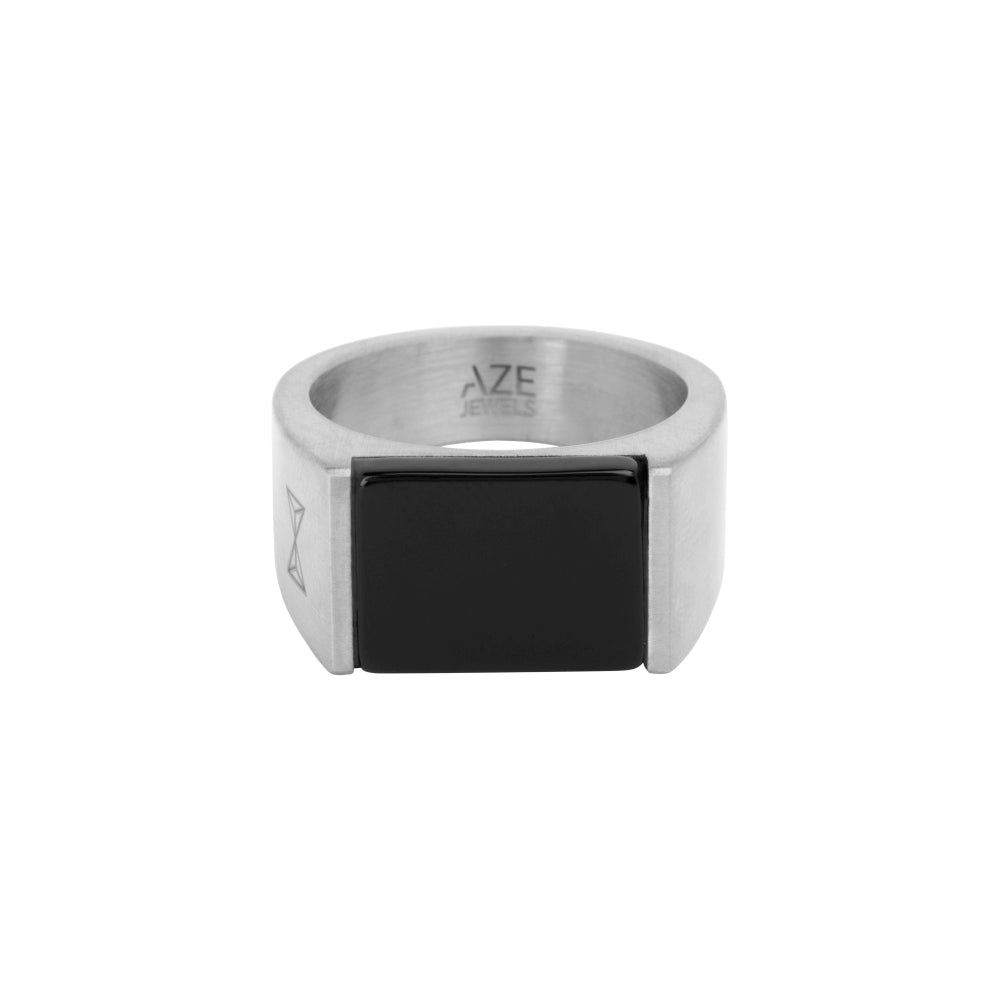 Ring Signet Stone Onyx - Inox