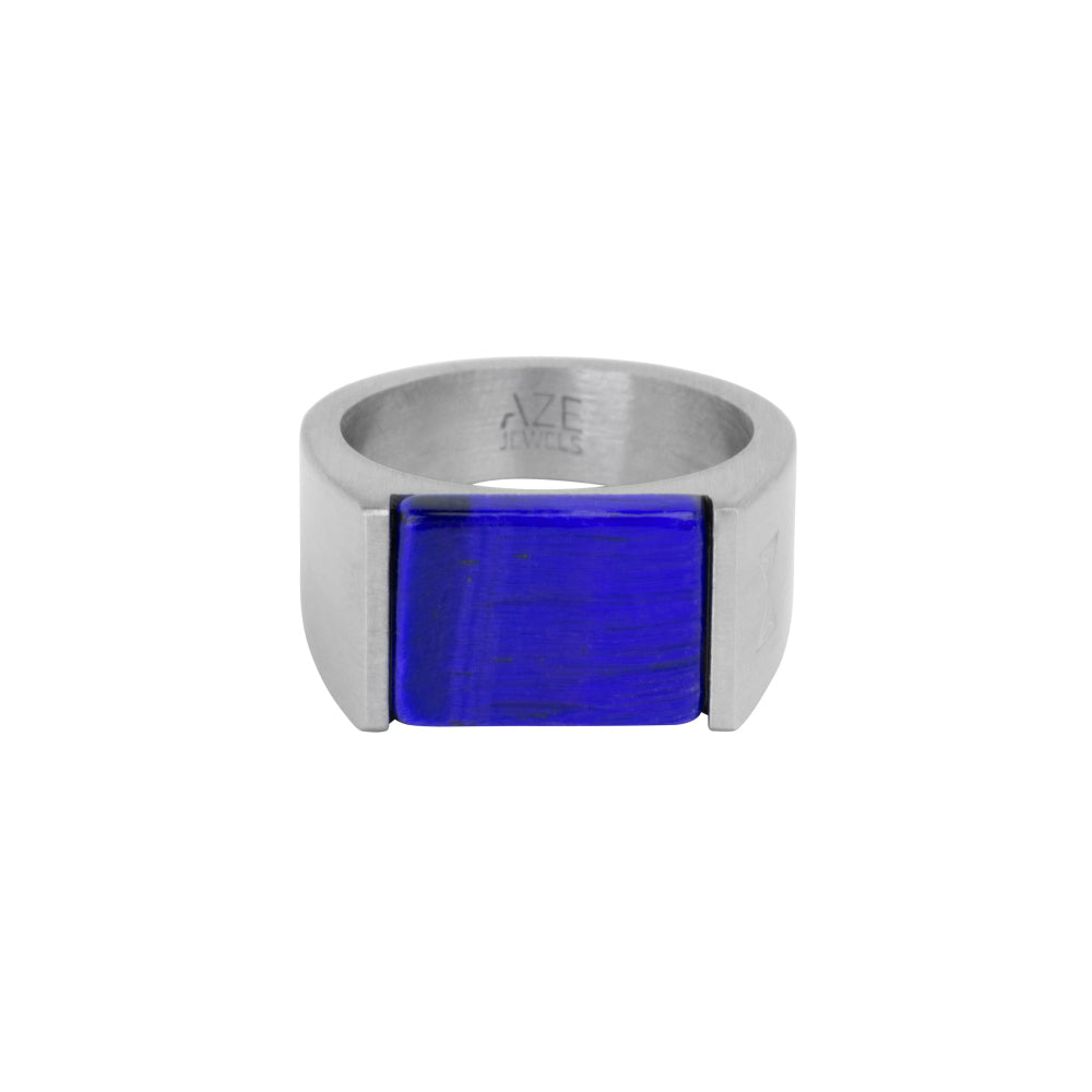 Anillo de sello con piedra de lapislázuli y acabado en inox.