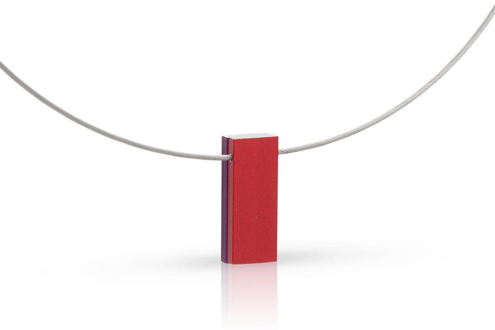 Collier twee gekleurde rechthoeken paars|rood C232PR