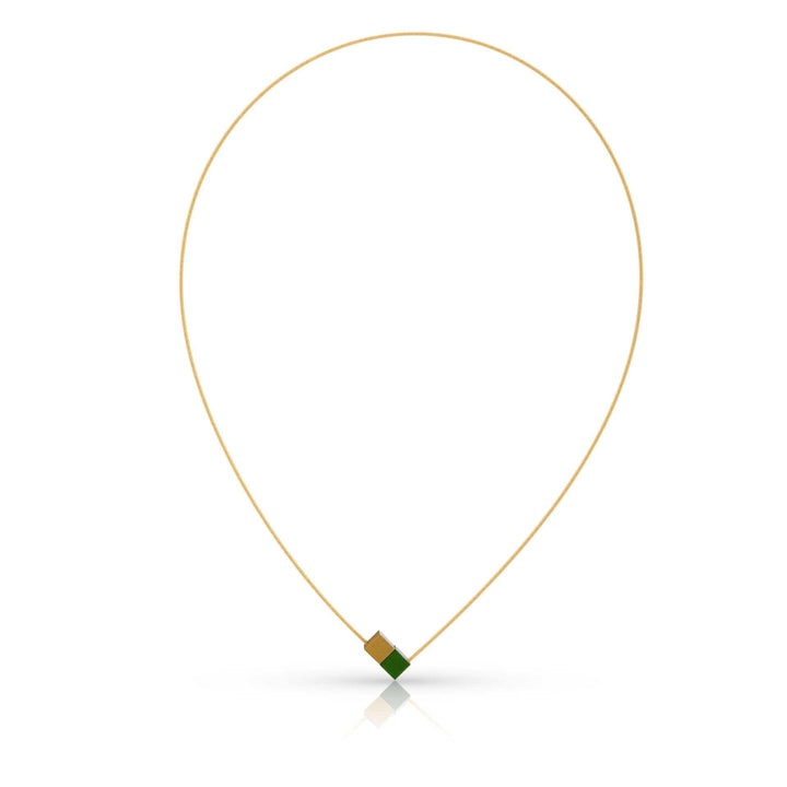 Collier Twee kubusjes groen goudkleurig met goudkleurige draad CG205GRG
