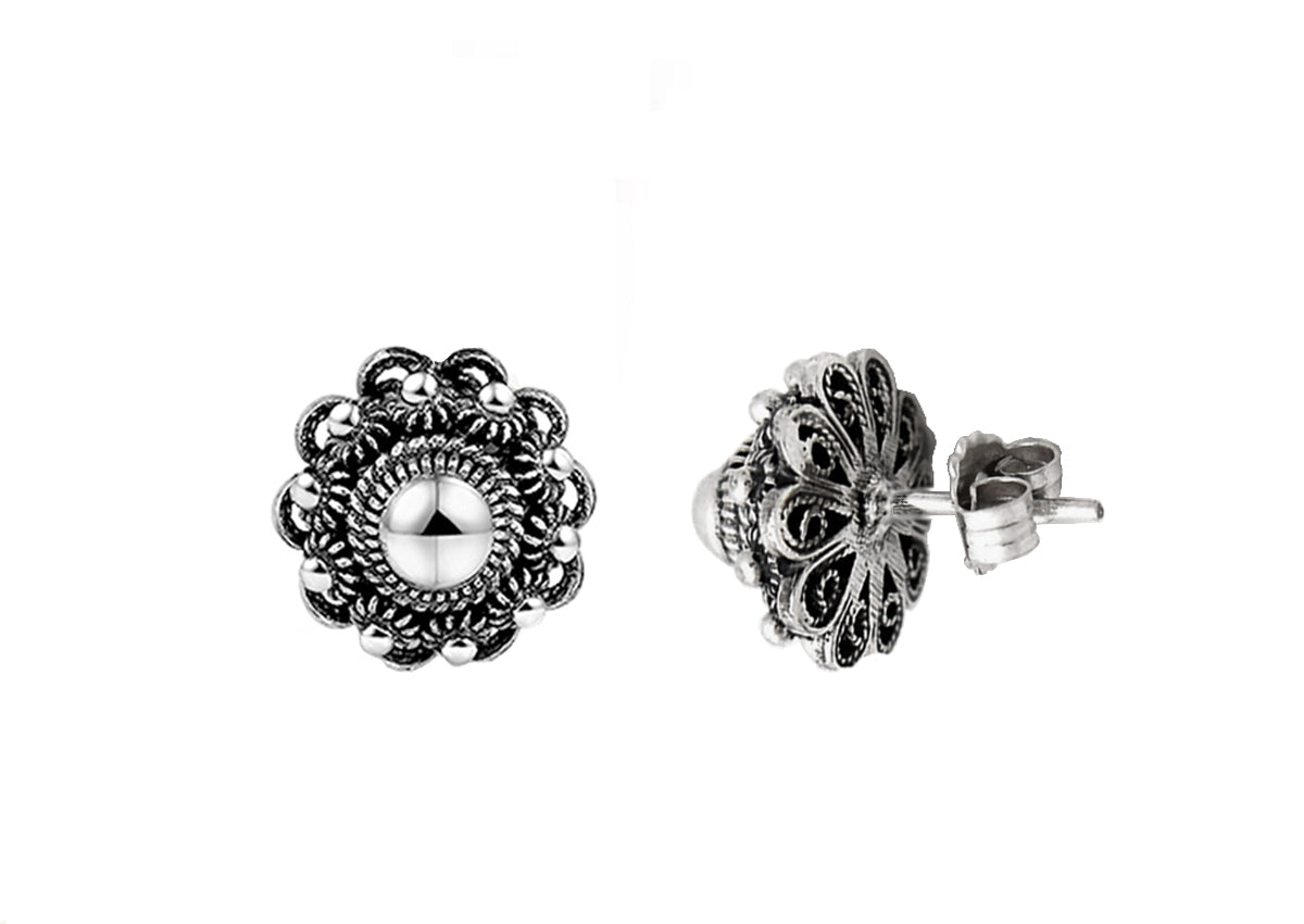 Pendientes de botón con diseño de nudo de Zeeland en plata, de 14 mm de diámetro.