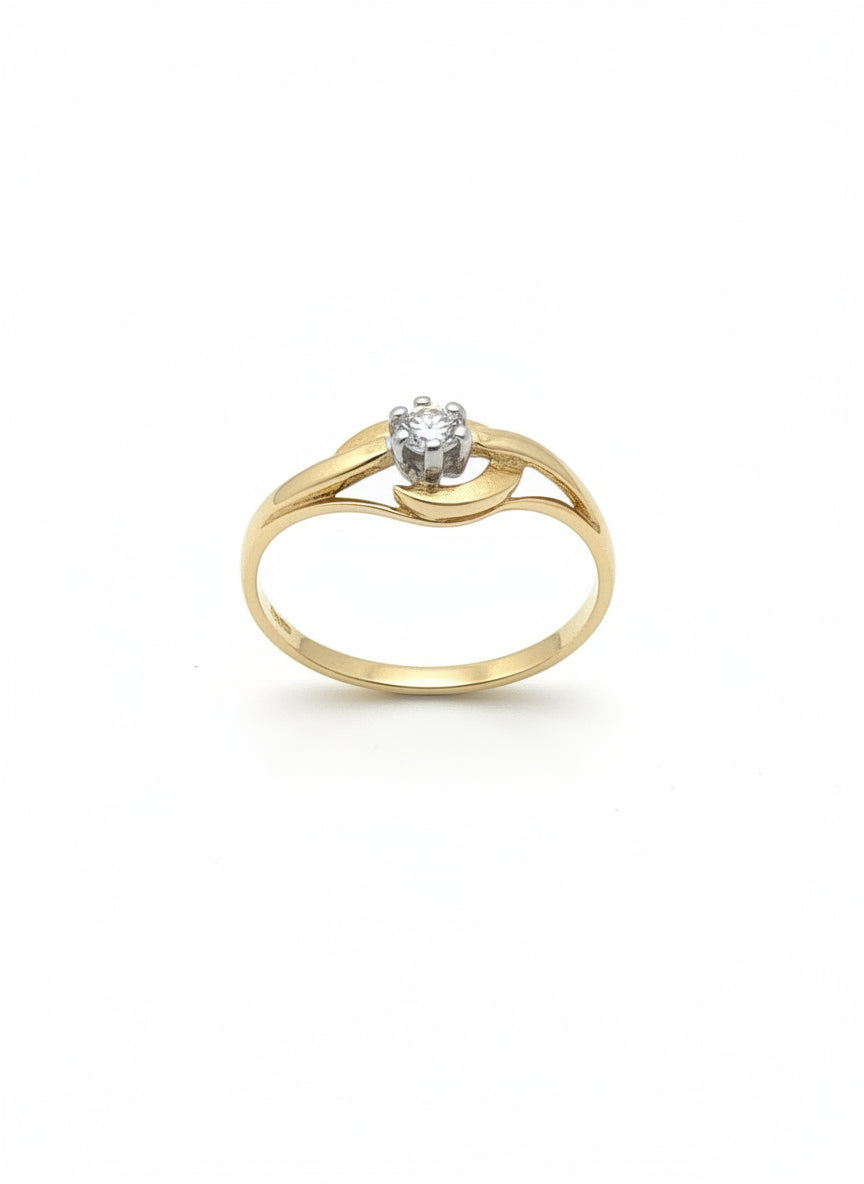 Anillo vintage de oro de 14k con zircón, acabado mate y peso de 1.6gr.