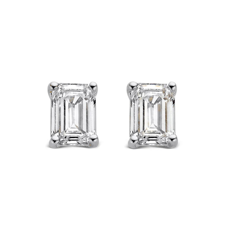 Pendientes de oro blanco con diamantes de corte esmeralda de 1,00 ct.
